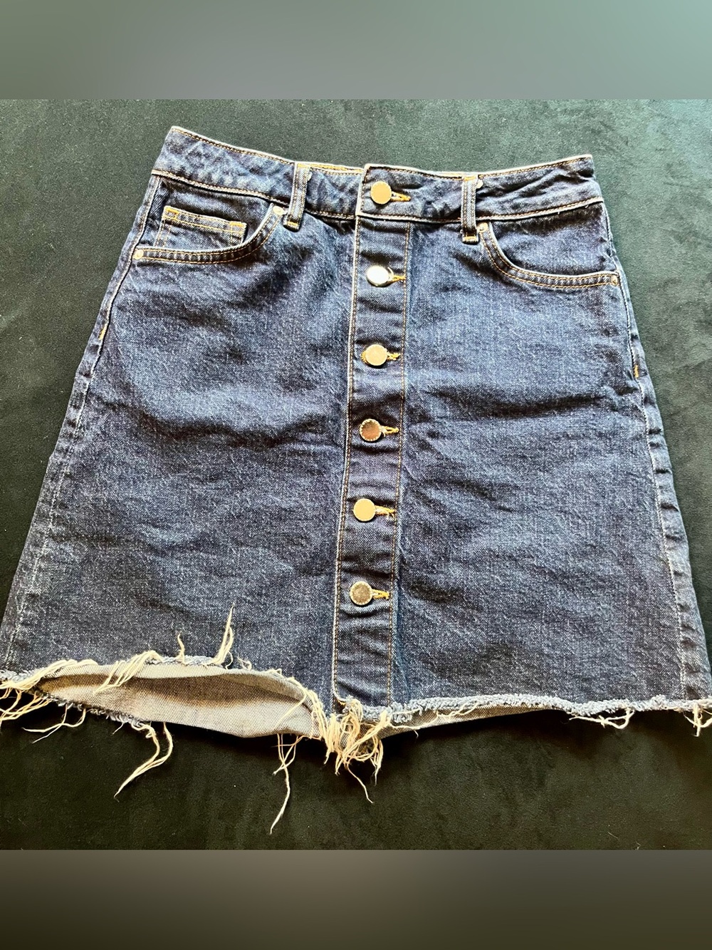 H&M Dark Blue Denim Frayed High Waist Skirt Size 6